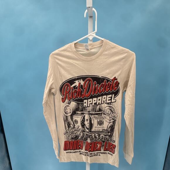 Smart Blanks Other - Smart Blanks Men's Beige Crew Neck Graphic Print T-Shirt Long Sleeve Size XS